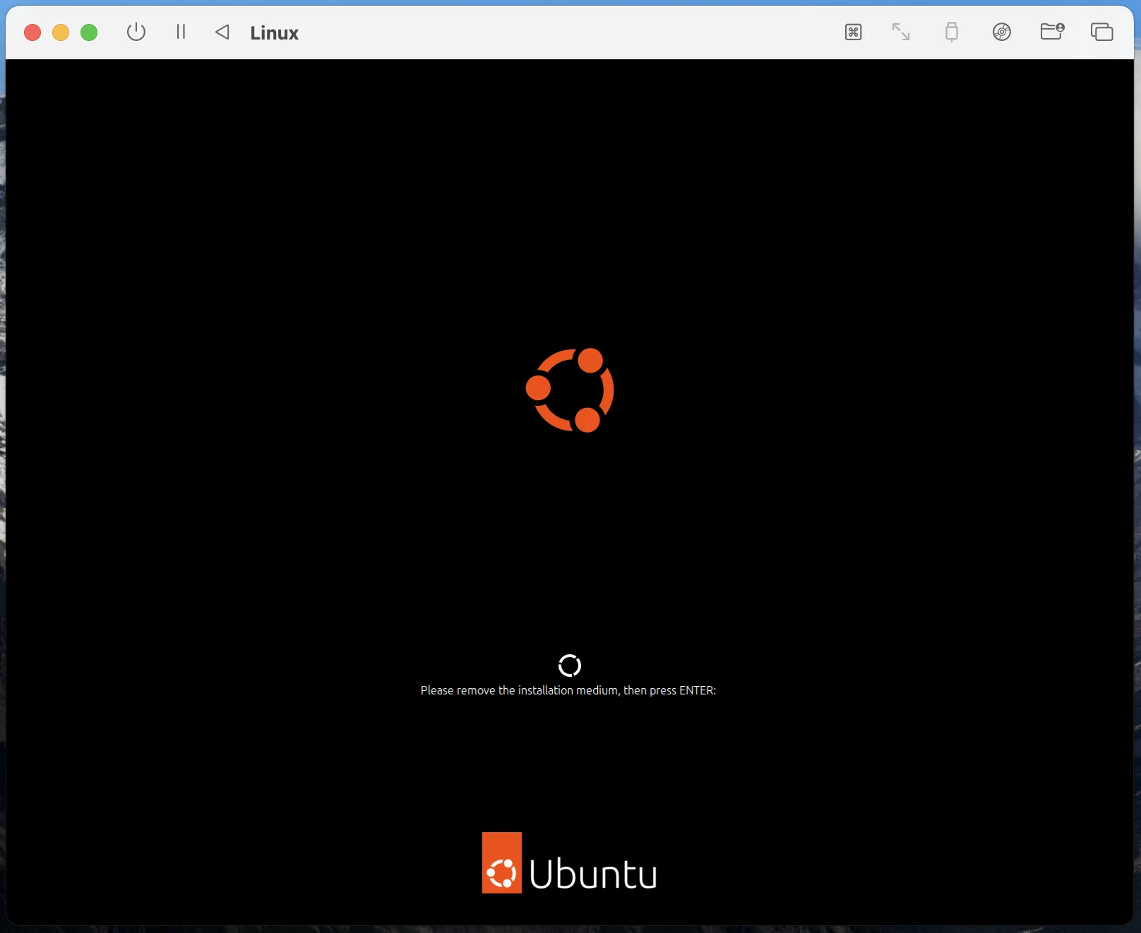 ISO를 꺼내고 Enter를 누르라는 Ubuntu 메시지