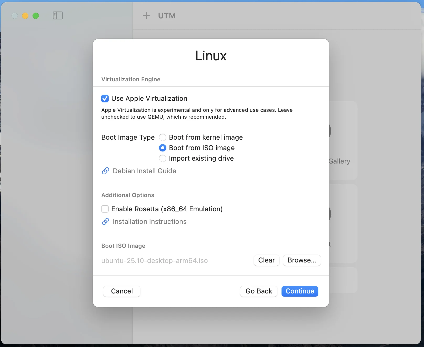 Apple Virtualization을 위한 UTM 구성