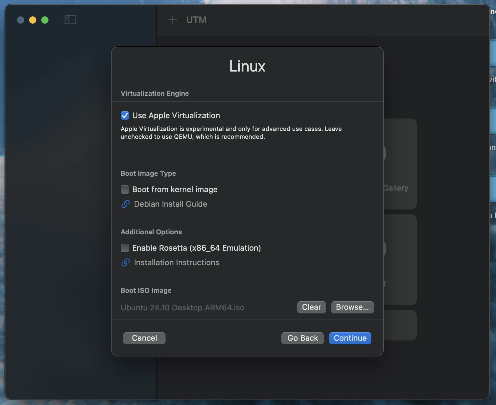 Apple 가상화를 위한 UTM 구성 Apple 가상화를 위한 UTM 구성
