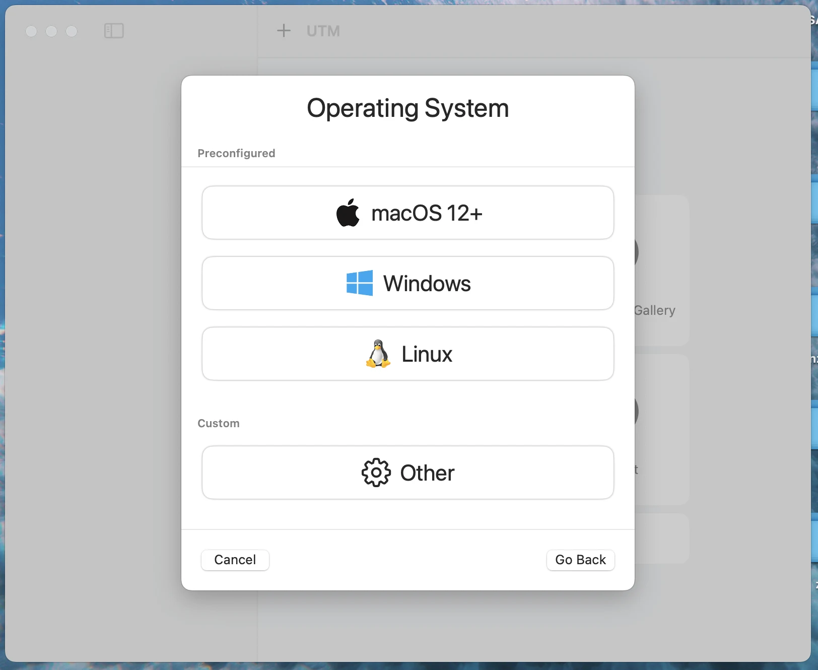 Windows、Linux 和 macOS 之间的 UTM 配置操作系统选择 Windows、Linux 和 macOS 之间的 UTM 配置操作系统选择