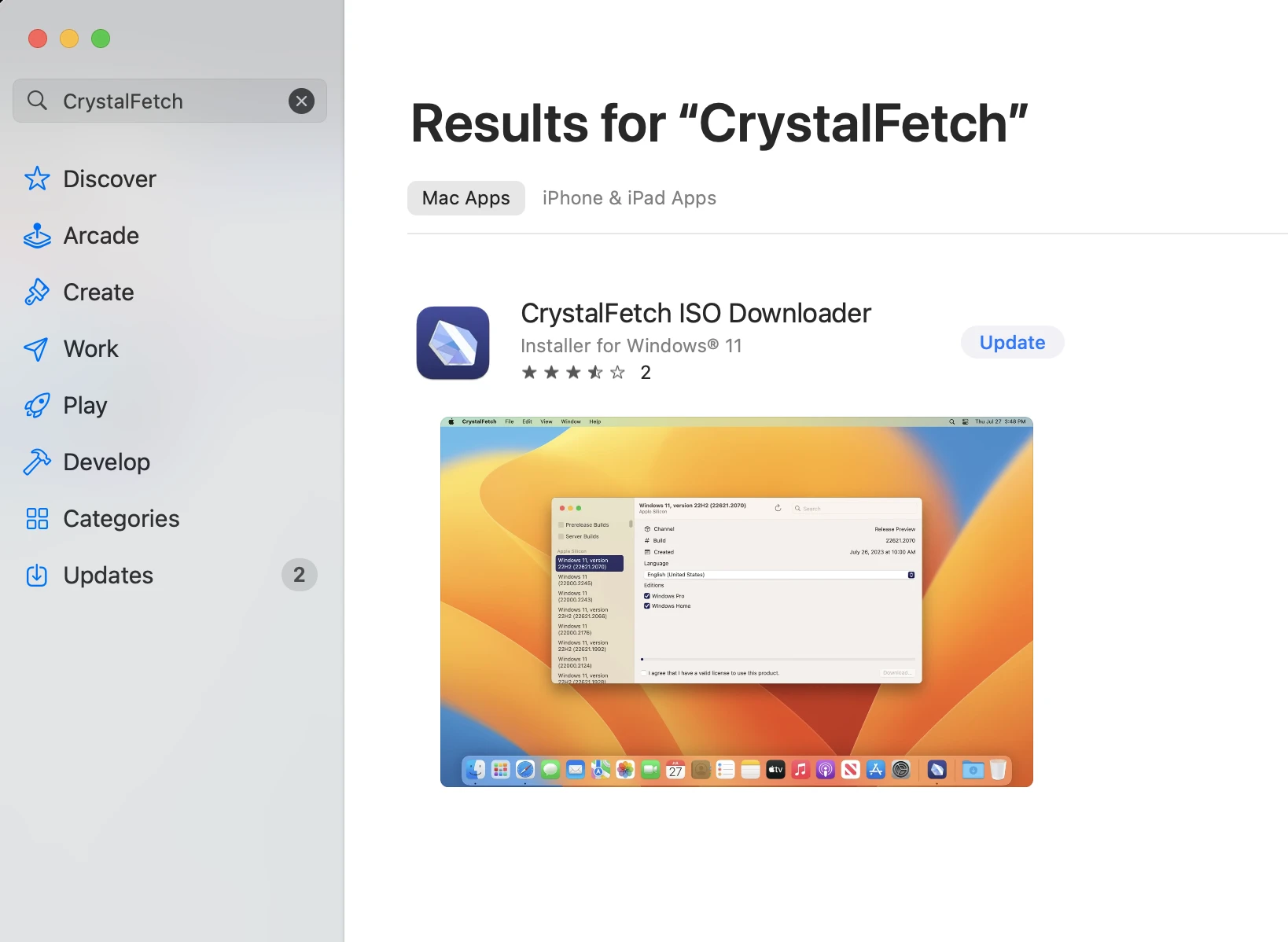 显示 CrystalFetch 应用程序的 Apple App Store 显示 CrystalFetch 应用程序的 Apple App Store
