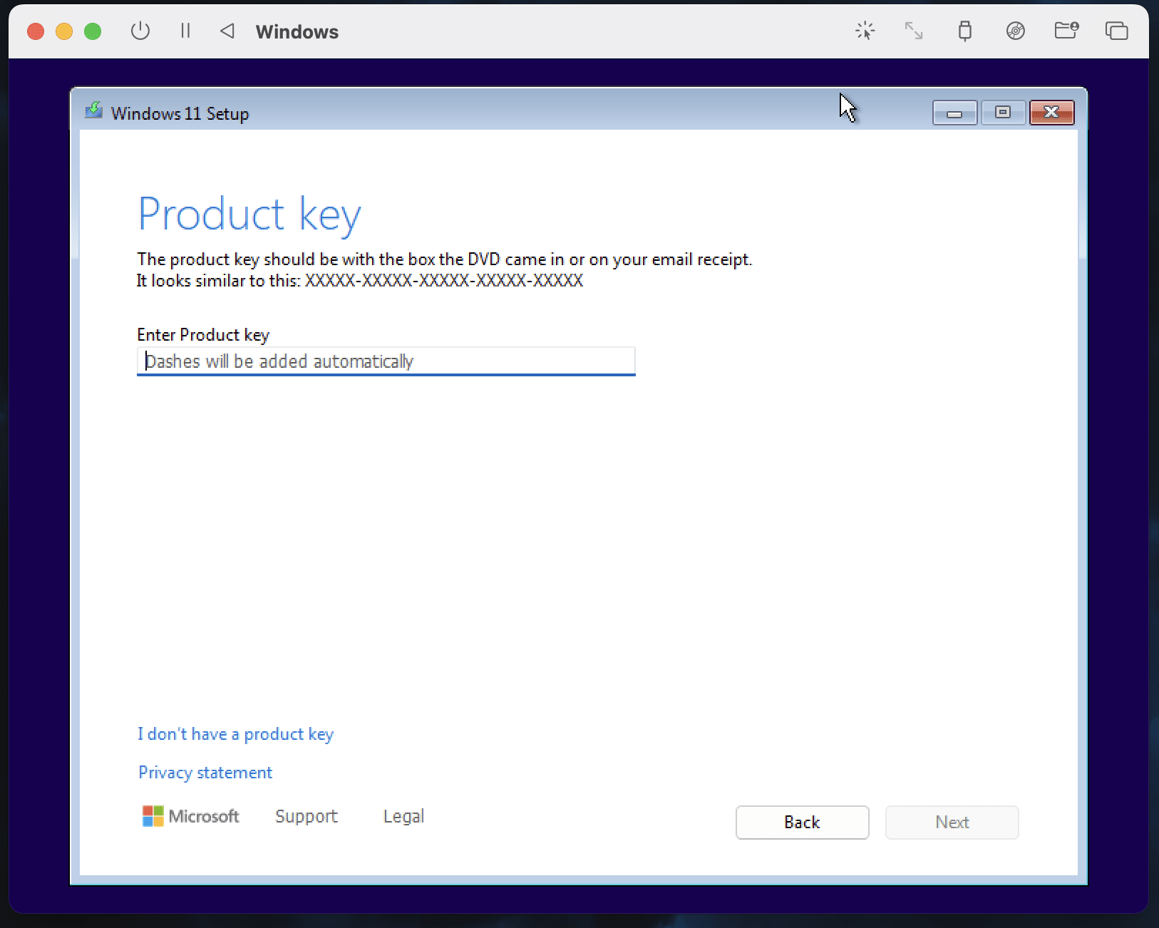显示产品密钥选择的 Windows 设置 显示产品密钥选择的 Windows 设置
