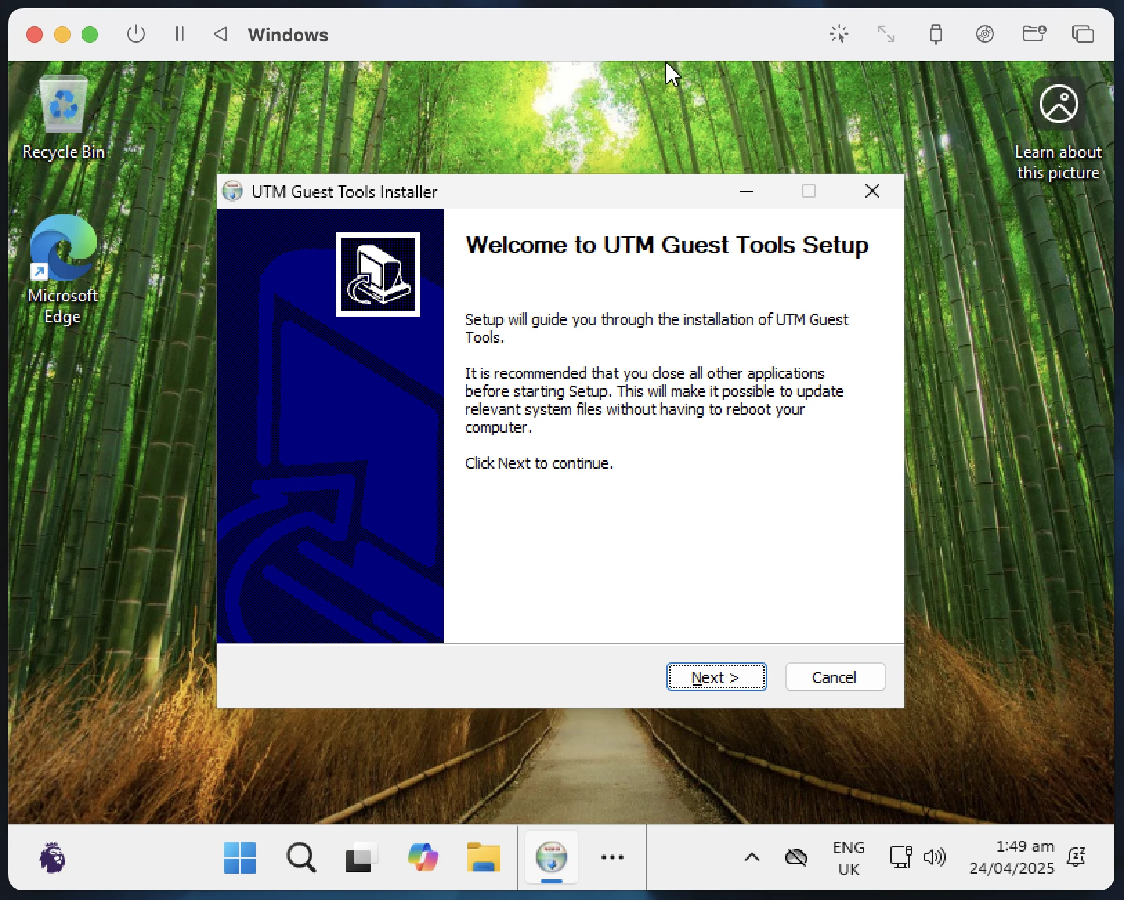 Spice Guest Tools 设置的默认窗口 Spice Guest Tools 设置的默认窗口