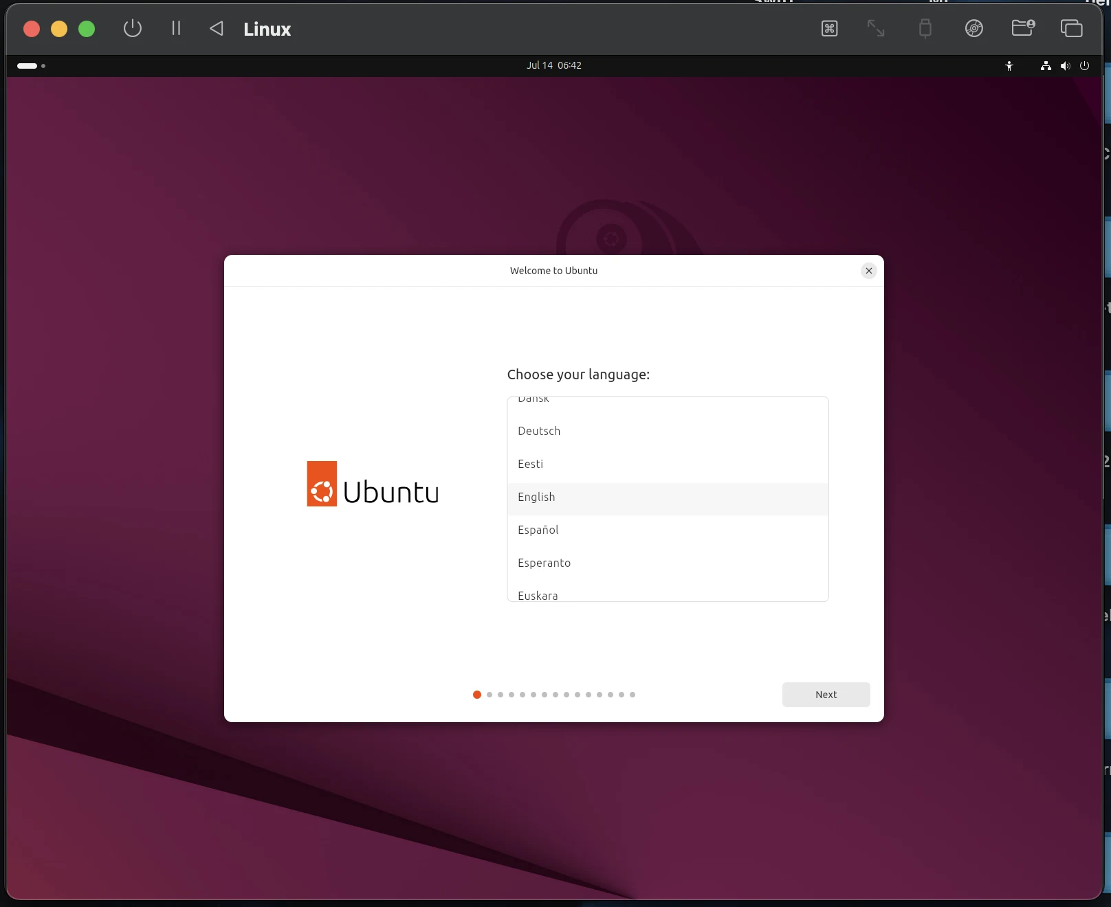 Ubuntu welcome screen after booting Ubuntu welcome screen after booting